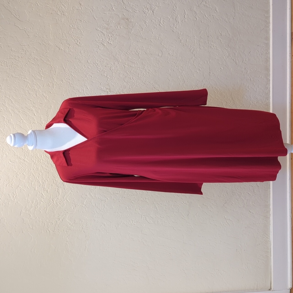 J. Jill Wearever Collection Red Faux Wrap Midi Dress Size Medium Tall